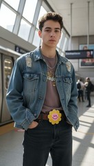 Unisex Belt Buckle Teens Women Retro Fashion Yellow Flower Emoji Cartoon Smile