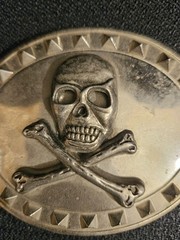 Skull & Cross Bones Studded Border Gothic Biker Belt Buckle 4 1/4&Prime;W x 3 1/4&Prime;H