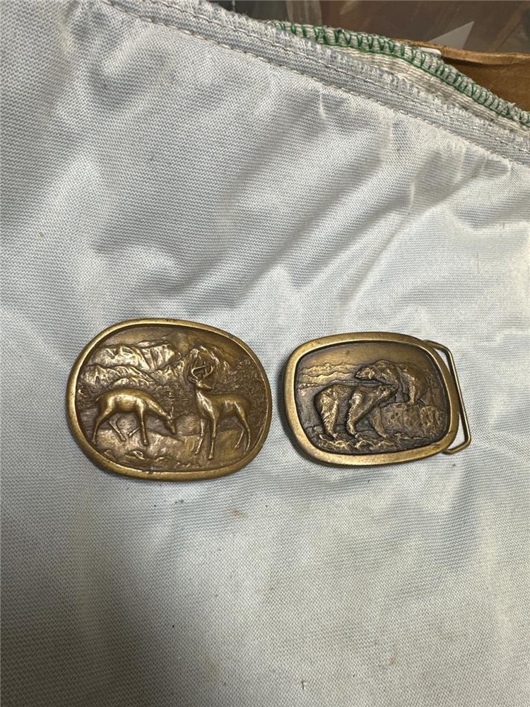 Vintage Indiana Medal Craft Lot of 2 Buckles – Polar Bear and Doe and Buck AS IS