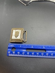 Vintage Belt Buckle Shell Inlaid Brass Ornate Design Marked Gloray Newport #A98