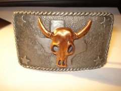 Vintage Copper Colored Metal Steer TEXAS Belt Buckle 80&rsquo;S