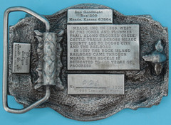VTG 80s Meade Kansas Centennial Commemorative Western Belt Buckle 1985