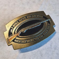 Vtg 1978 Great American Belt Co. Brass Belt Buckle Rifle 2nd Amendment Limited