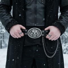 Men Women Buckle Silver Skull Skeleton Halloween Black Detail Big Size GothicBik