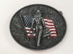 Cowgirl Belt Buckle American West Cow Girl USA Flag