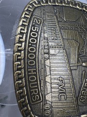 FMC Safety Award Belt Buckle – 2,500,000 Hours – Brass Industrial Factory Scene