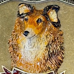 Vtg 1978 AHM Collie Dog Brass Belt Buckle Enamel 3D Relief Animal Collectible