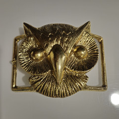 Vintage Brass Owl Belt Buckle Double Sided Boho Hippie 70s Spirit Animal