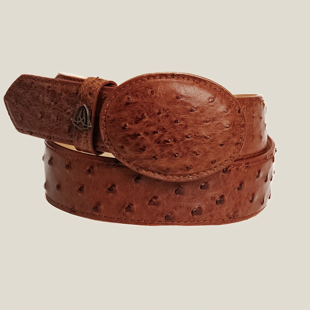 Genuine Exotic Full Quill Ostrich Skin Western Belt with Removable Buckle-Cognac