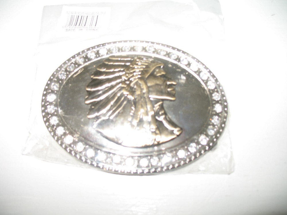 Gold Silver Diamonds Pewter Indian Cherokee Apache Belt Buckle