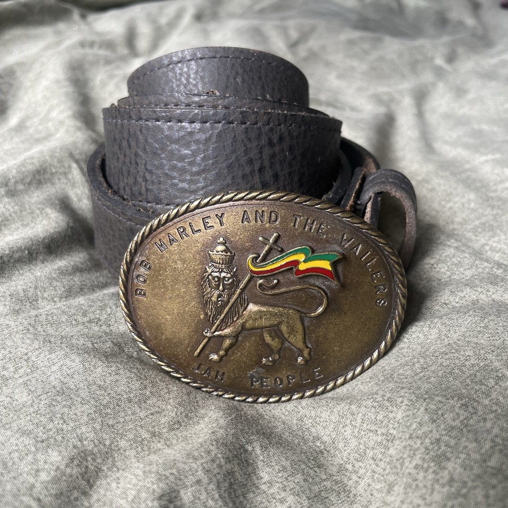 RARE VINTAGE BOB MARLEY & THE WAILERS “Jah People” Metal Belt Buckle +Belt Retro