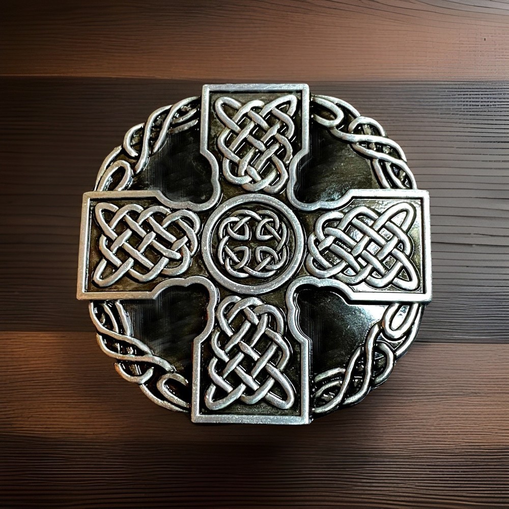 Pewter & Enamel Celtic Knot Wheelhead Cross Belt Buckle