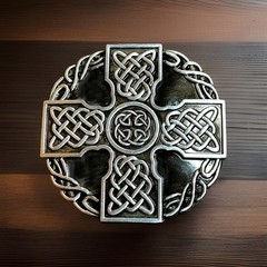 Pewter & Enamel Celtic Knot Wheelhead Cross Belt Buckle