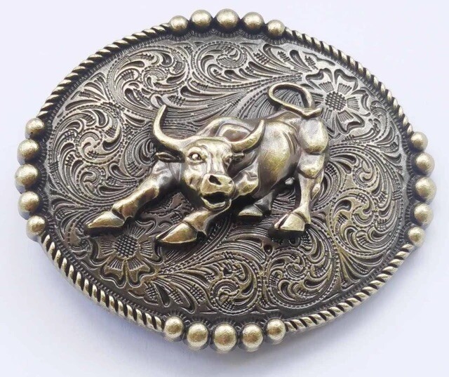Western Men’s Embossed Belt Buckle Cow Head Cowboy Belt Perfect Birthday Gift