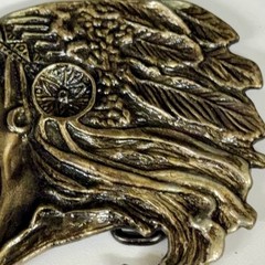 Vintage Native American Chief Headdress Belt Buckle Brass Tone Western Boho