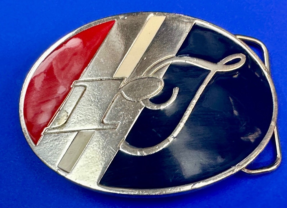RF RT Company Logo? Vintage Red White & Blue Oval Vintage Belt Buckle