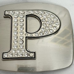 Rhinestone Letter P Monogram Belt Buckle Silver Tone Initial