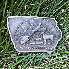Iowa Wildlife Federation Silver Metal Western Belt Buckle fish pheasant deer