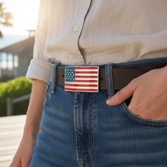 United States Flag Rectangular Enamel Belt Buckle Unbranded