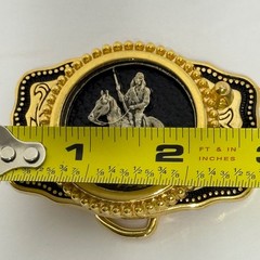 Western Cowboy Native American Horse Rider Belt Buckle Gold Tone Made USA