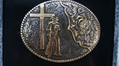 Crumrine Western Oval Roped Edge Buckle with Bull Rider & Cross C15102