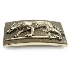 German silver belt buckle « Werewolf », Military buckle, Animal Grey Wolf buckle