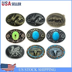 Western Mens Alloy Vintage Fashion Leather Belt Buckle Cowboy Pattern Metal Oval