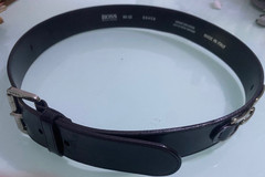 HUGO BOSS Black Leather Belt Metal Buckle Women Italy (88459)