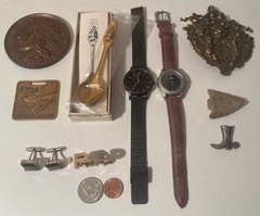 Vintage Grandpa&rsquo;s Junk Draw, Watches, Cufflinks, Arrowhead, Spoons, Interesting,