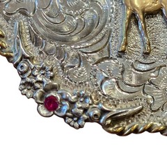 Vintage Silverado Sterling Silver Red Stones Brass Belt Buckle 121g Horse Foal