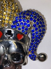 Iced Bling Skull Jester Belt Buckle Rhinestone Encrusted Jester Hat By FL&B.