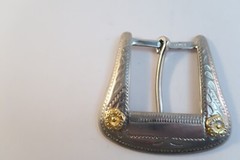 Vintage Silver and Gold Belt Buckle Made in Taiwan 2.5&Prime; Tall