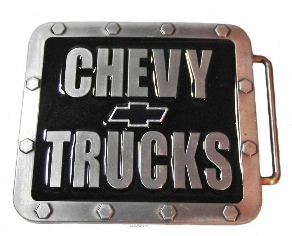 Chevy Trucks Logo Pewter Finish Enamel Metal Belt Buckle