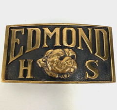 Edmond High School Oklahoma Belt Buckle Vintage Brass Bulldogs 3&Prime;x1.5&Prime;