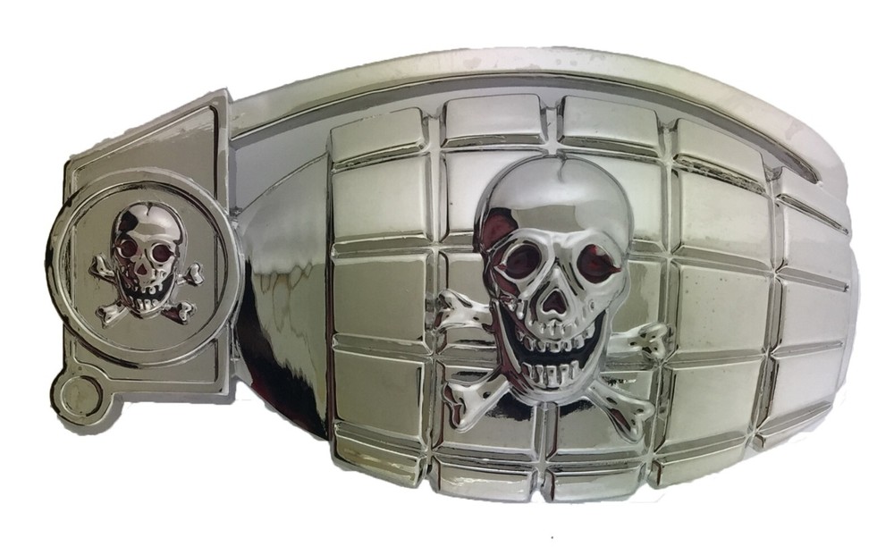 Grenade Belt Buckle US Military Memorial Veteran Day Gift Skull Silver Metal New