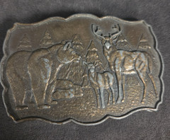 Vintage Bear Deer Forest Wildlife Belt Buckle Buck Doe Fawn Brass Tone 3.5&Prime;