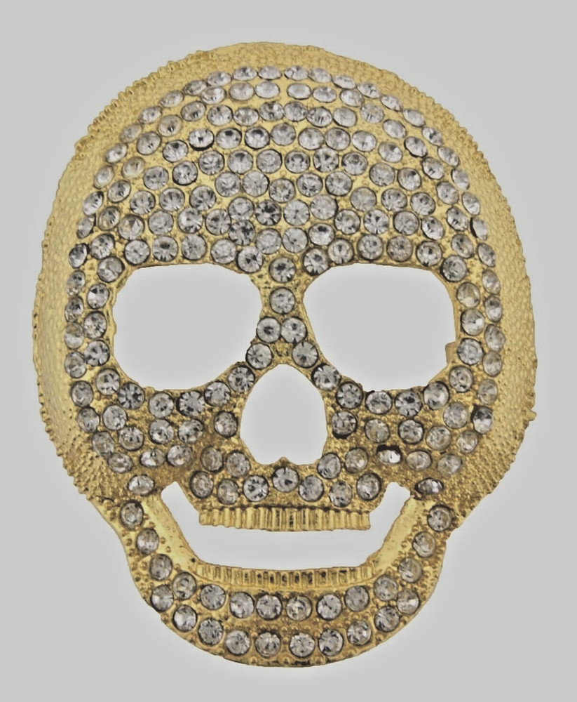 Skull Belt Buckle Gold Metal Bling Rhinestones Halloween Pirate sign Costume New