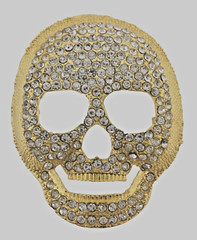 Skull Belt Buckle Gold Metal Bling Rhinestones Halloween Pirate sign Costume New