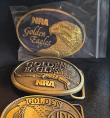 NRA Golden Eagles Men’s Western Oval Metal Belt Buckles Lot of 2, 1.75in