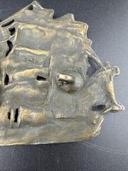 Vintage Brass Bronze Tone Metal Galleon Ship Clipper Nautical Belt Buckle Large