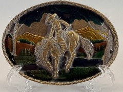 Vintage 1981 Great American Buckle Co Cowboy Horse Western Belt Buckle USA