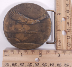 Vintage Brass Eagle Belt Buckle A-48 Round Scenic Western 3D Unmarked USA Style