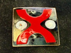 X Logo? Pattern Red Black Enamel Artisan? Vintage Belt Buckle