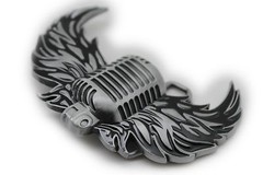 Men Women Silver Buckle Western Hip Hop Radio Music Microphone Fire Wings Rocker
