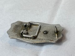 Vtg Western Style Belt Buckle Silvertone And Polished Cabochon Stone USA