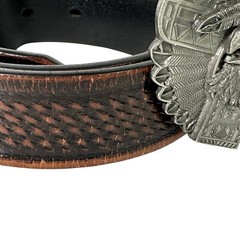 RESISTOL Leather Belt x Vintage BERGAMOT Eagle Feathers Belt Buckle 1996 Mens 38