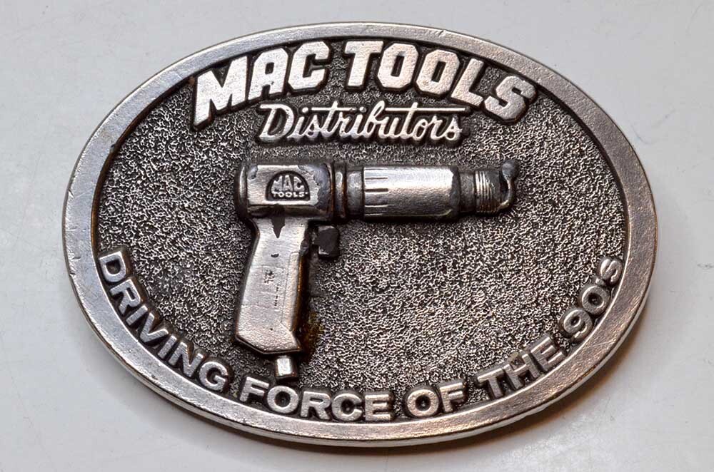 Vintage 1990 Mac Tools « Driving Force of the 90s Belt Buckle » – Made In USA.