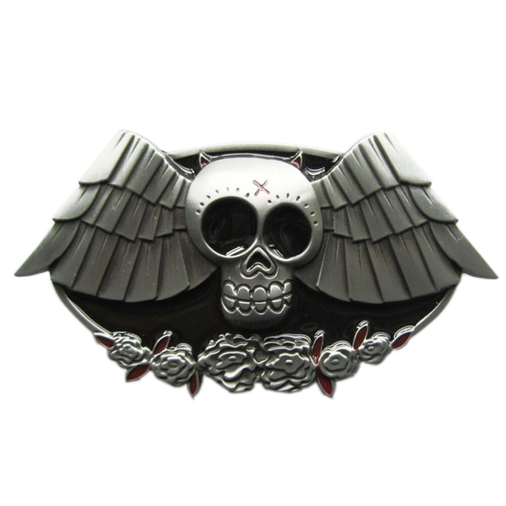 Rose Skull Evil Wings Metal Enamel Color Belt Buckle