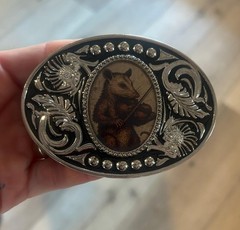 Western Fiddle Opossum Belt Buckle Silver Country Concert Cowboy Style