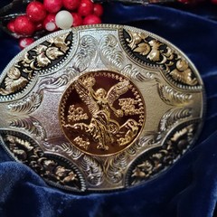 Centenario Cowboy Belt Buckle Western Hebilla Rodeo Silver Rosetone Coin Oval